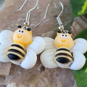 Cute Bumblebee Earrings for Kids  Or Adults- White and Yellow